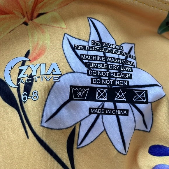 Zyia reflective Light n Tight leggings Yellow floral print Mesh detail Size 6-8 - Picture 9 of 10